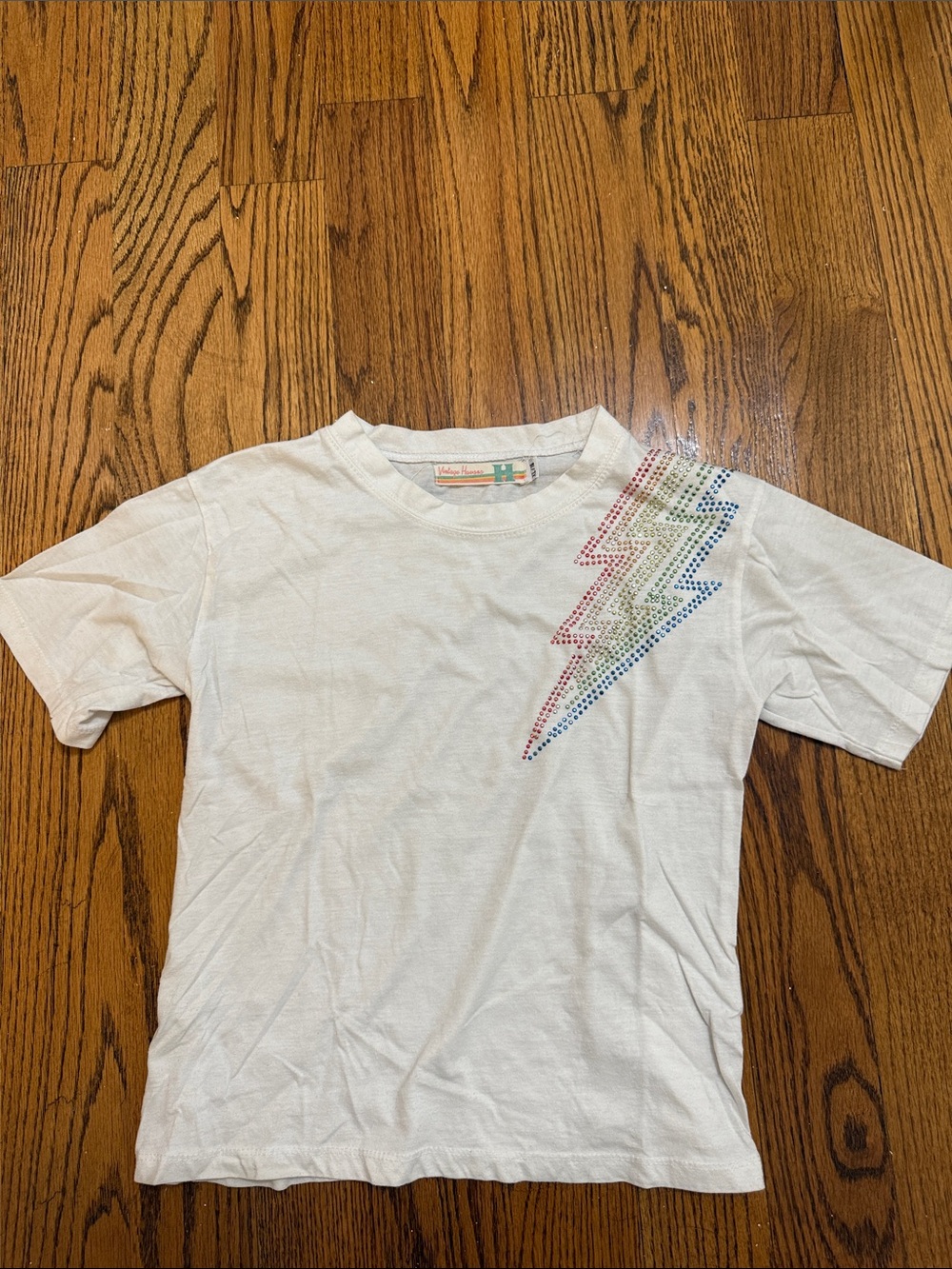 Vintage Havana White Kids Tee with Multicolor Lightning Studs